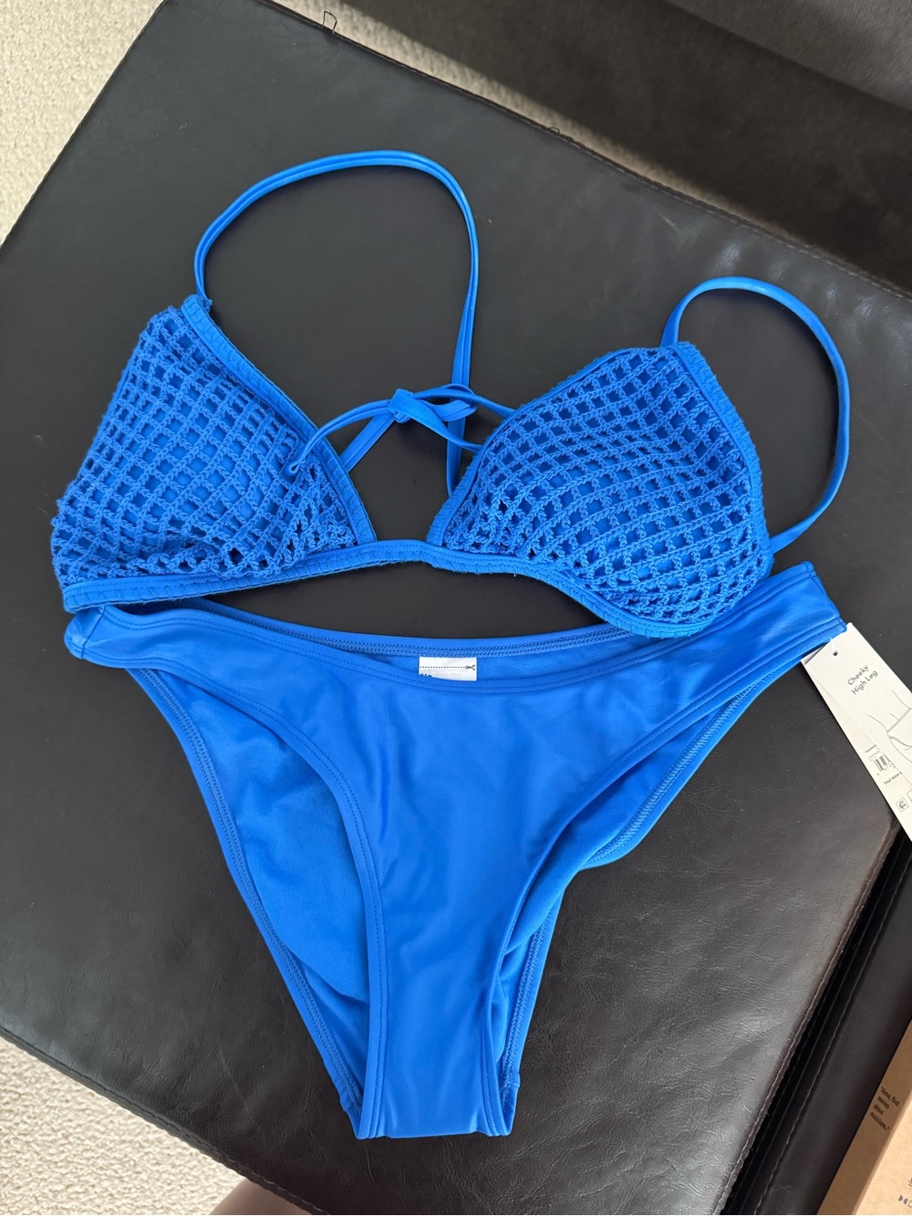 Blue Women's Crochet Triangle Bikini Set